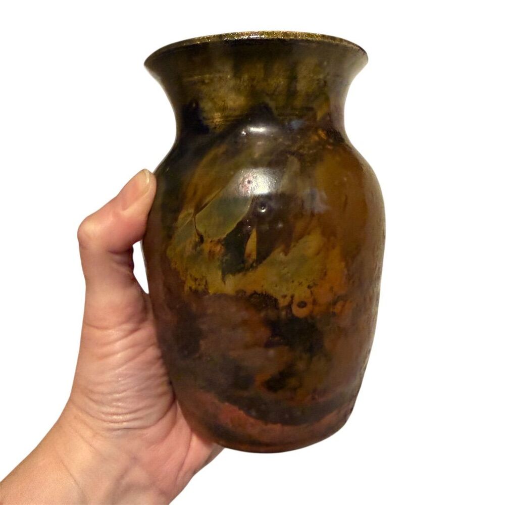 Handmade Raku Ceramic Vase Signed by Irene Multicolor
